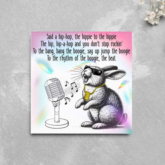 Hip Hop Bunny Card, Fun Party Card, Rabbit Card, Animal Themed Birthday, Rapper's Delight Card, Sugarhill Gang Card, Rap Card, Karaoke Card