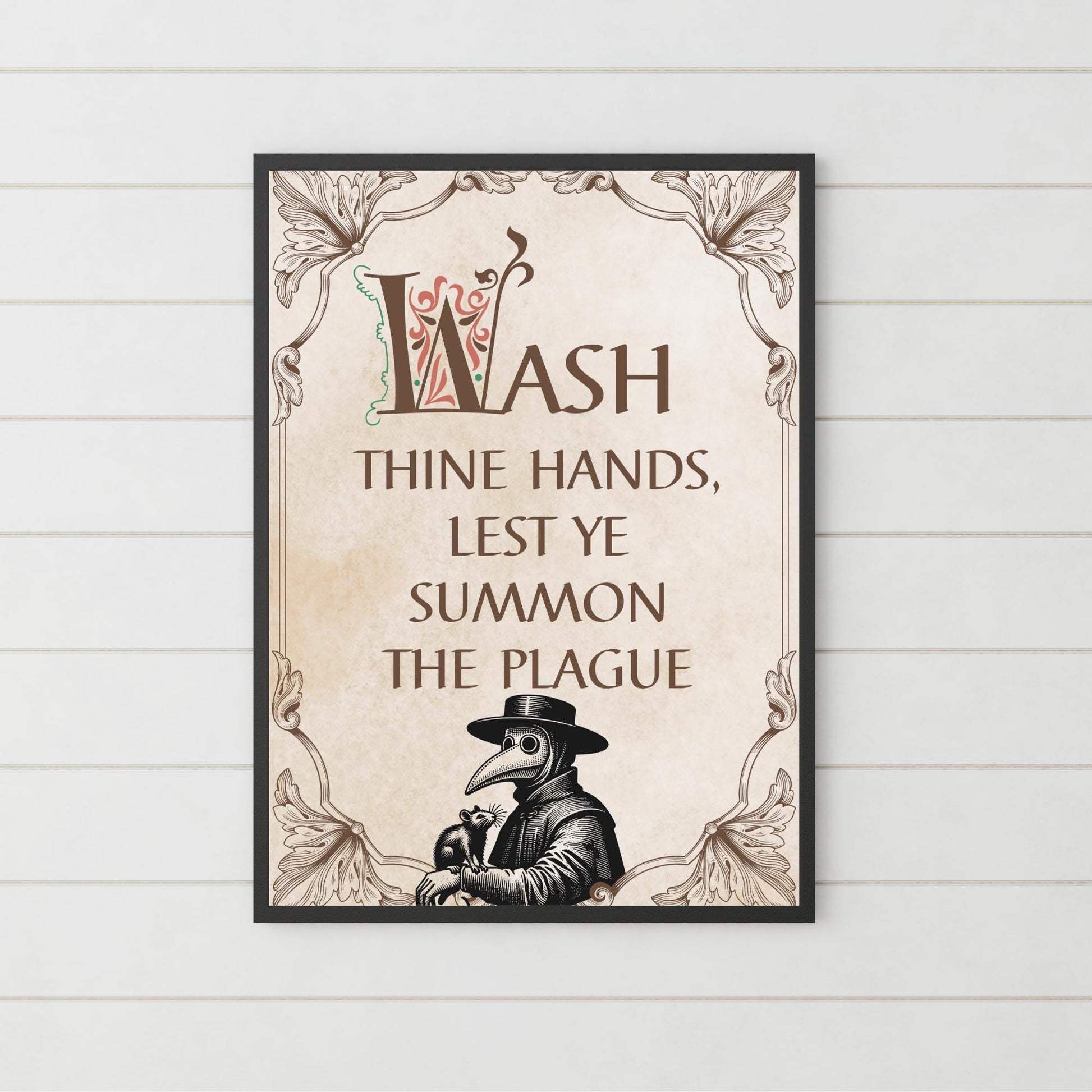 Wash Your Hands Sign, A4 Print, High Quality Poster, Medieval Poster, Plague Mask Art, Funny Print for Bathroom, Gothic Decor, Toilet Print