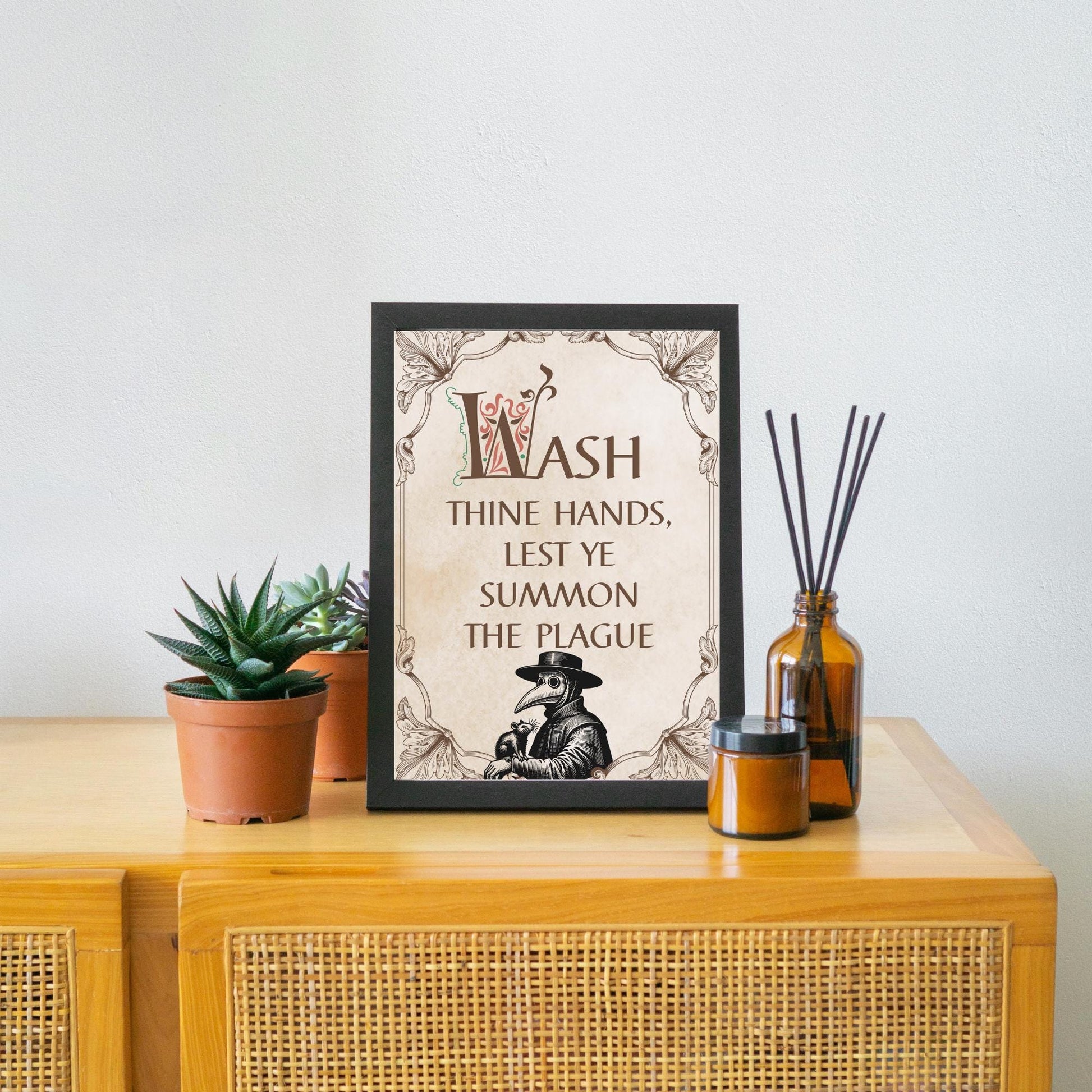 Wash Your Hands Sign, A4 Print, High Quality Poster, Medieval Poster, Plague Mask Art, Funny Print for Bathroom, Gothic Decor, Toilet Print