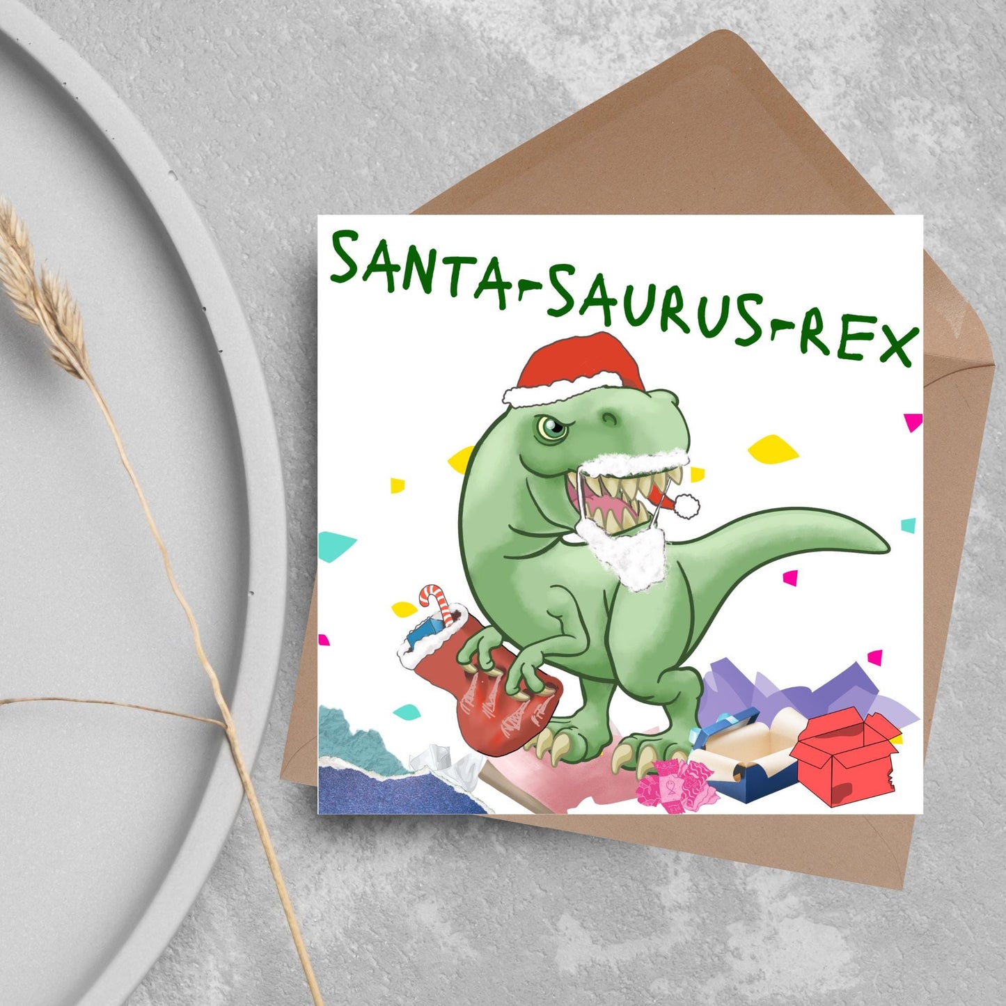 Dinosaur Christmas card, Tyrannosaurus Rex Xmas Card, T Rex, Cards for Him, Cards for Her, Cards for kids, Funny Childrens Christmas Card