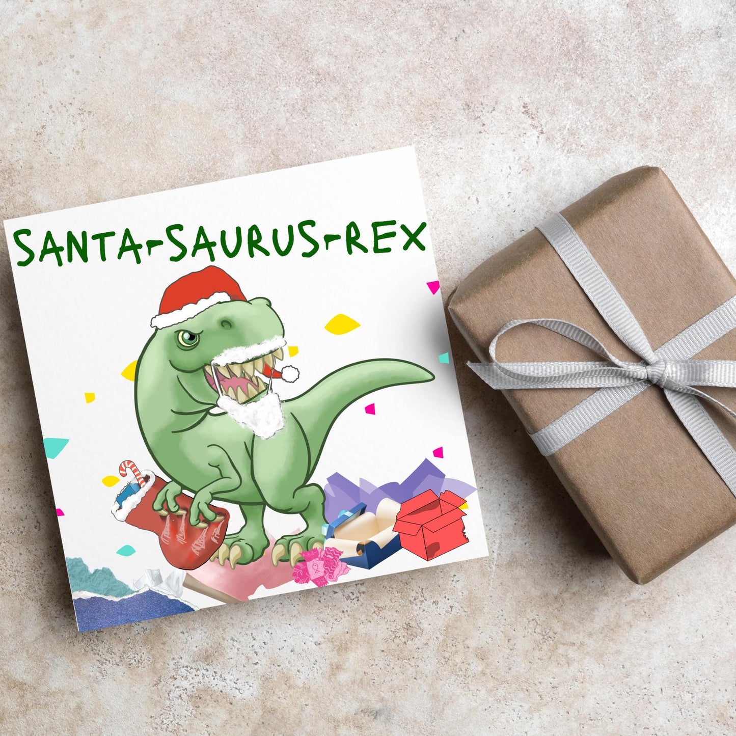 Dinosaur Christmas card, Tyrannosaurus Rex Xmas Card, T Rex, Cards for Him, Cards for Her, Cards for kids, Funny Childrens Christmas Card