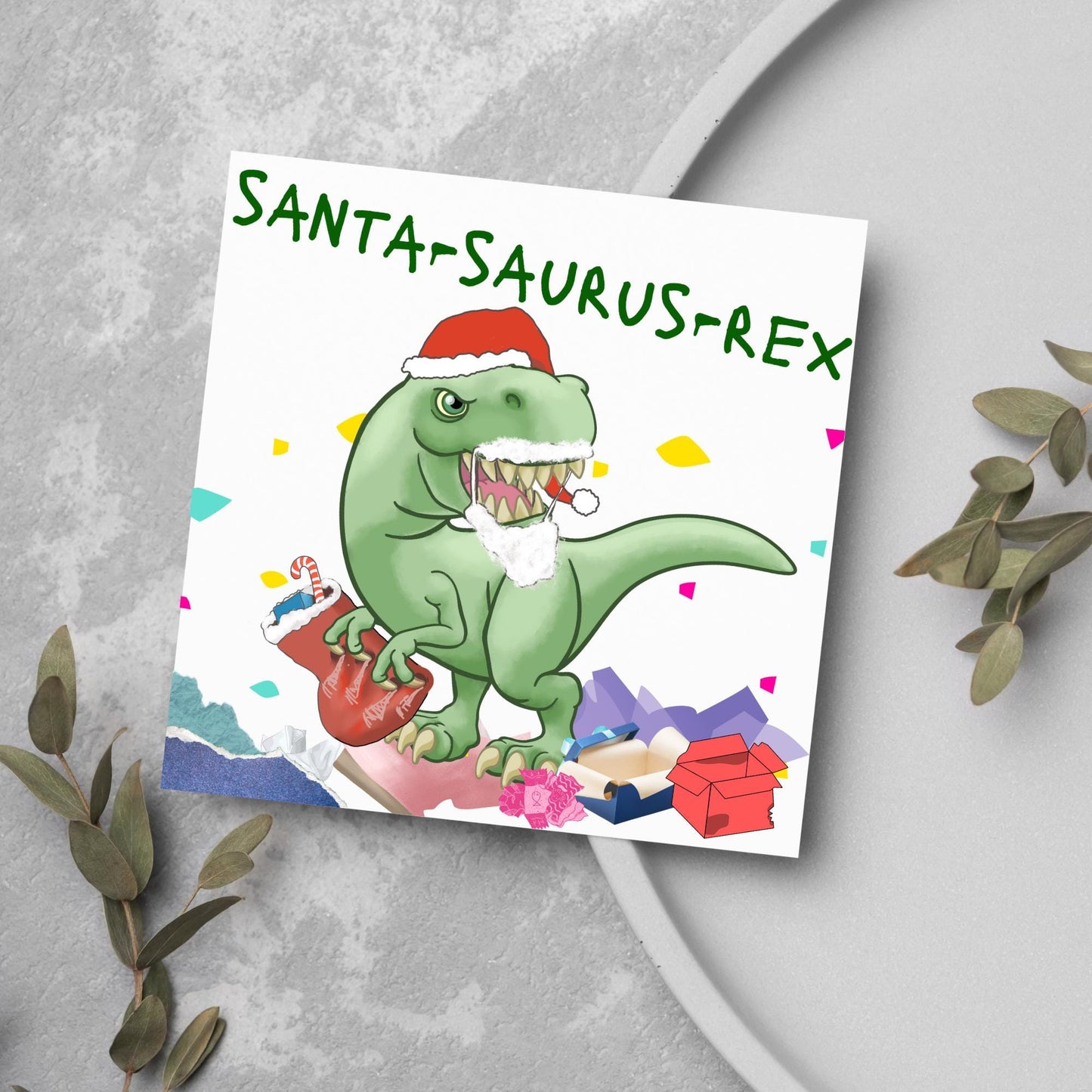 Dinosaur Christmas card, Tyrannosaurus Rex Xmas Card, T Rex, Cards for Him, Cards for Her, Cards for kids, Funny Childrens Christmas Card