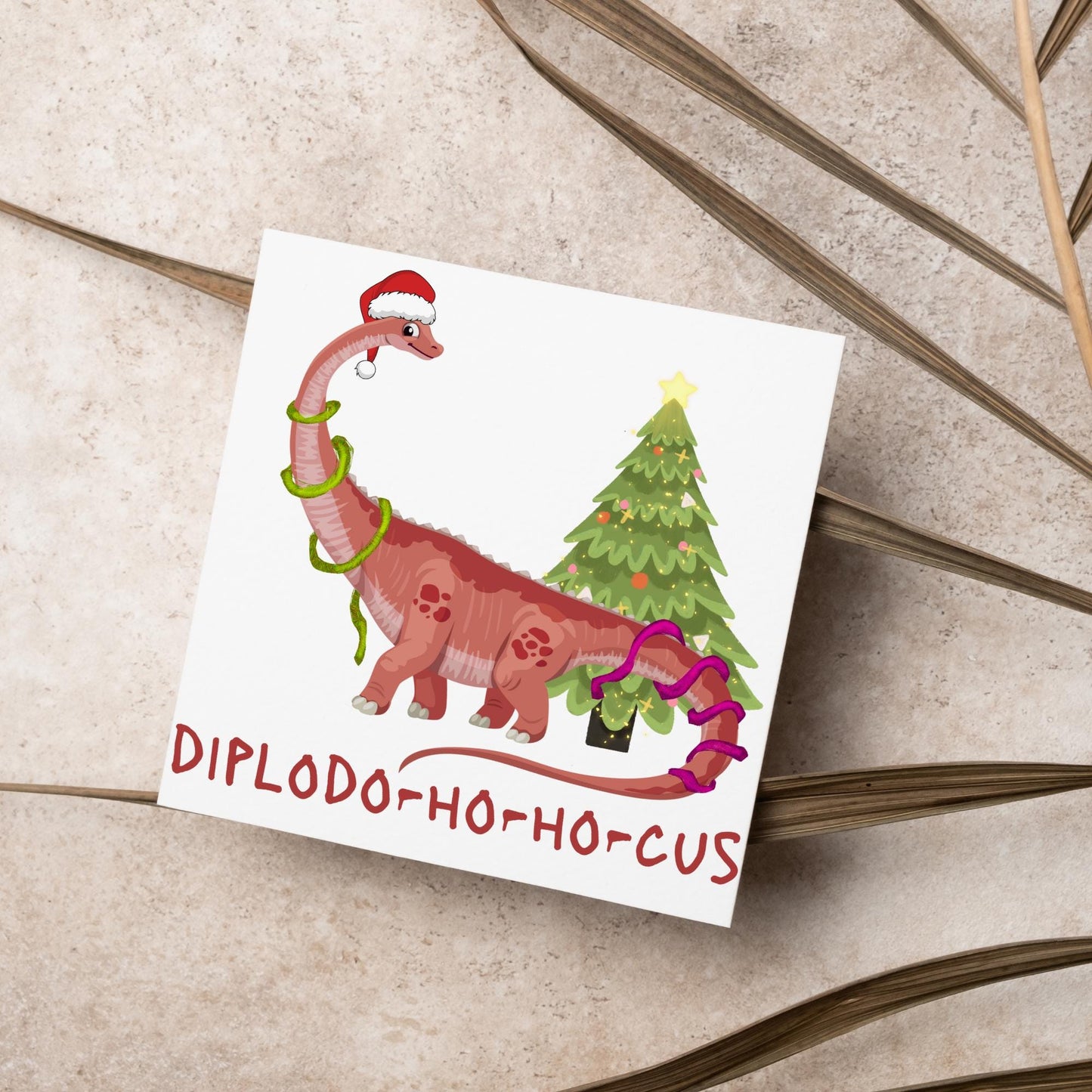 Dinosaur Christmas card, Diplodocus Xmas Card, Diplodocus Dinosaur, Cards for Dinosaur lover, Cards for kids, Funny Childs Christmas Card
