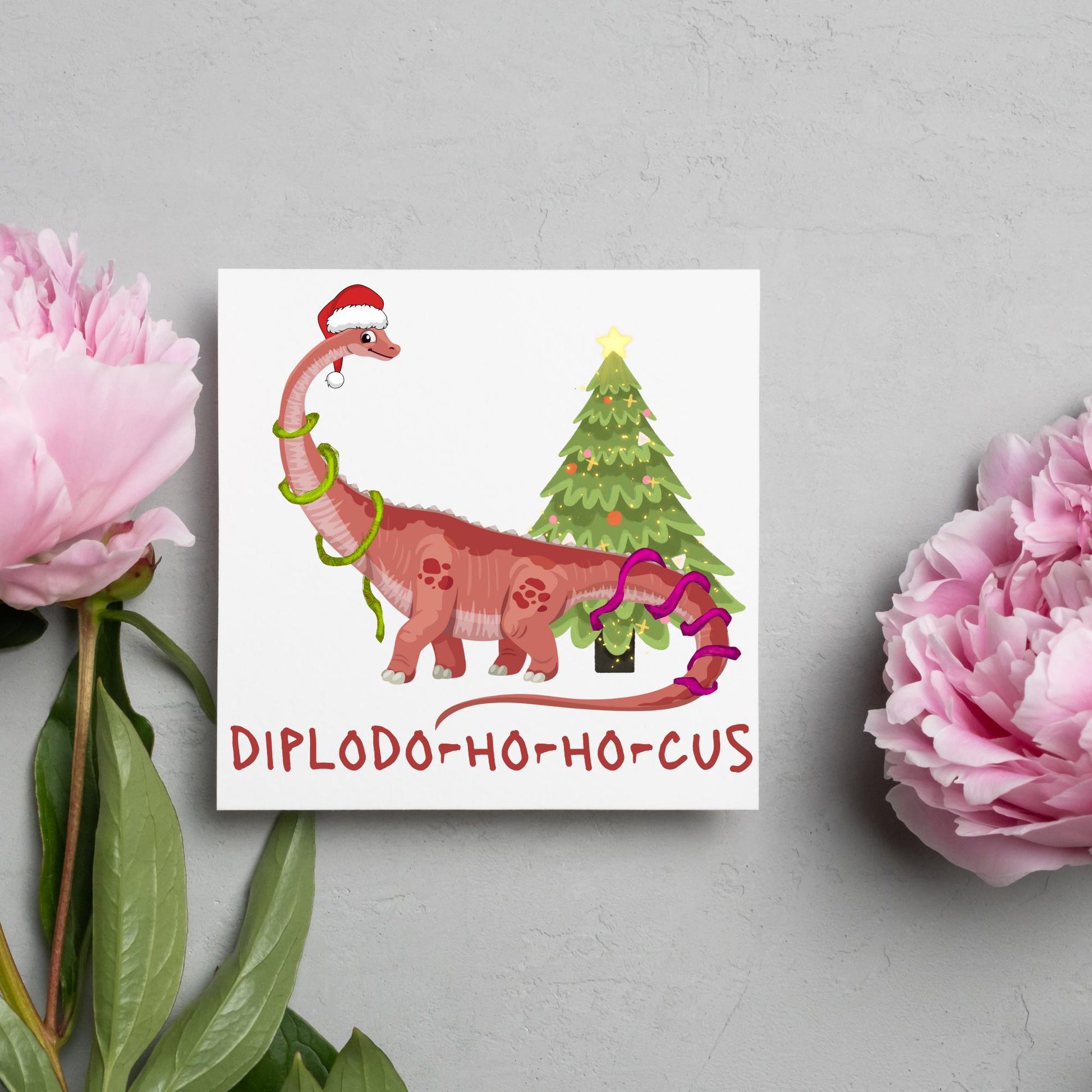 Dinosaur Christmas card, Diplodocus Xmas Card, Diplodocus Dinosaur, Cards for Dinosaur lover, Cards for kids, Funny Childs Christmas Card