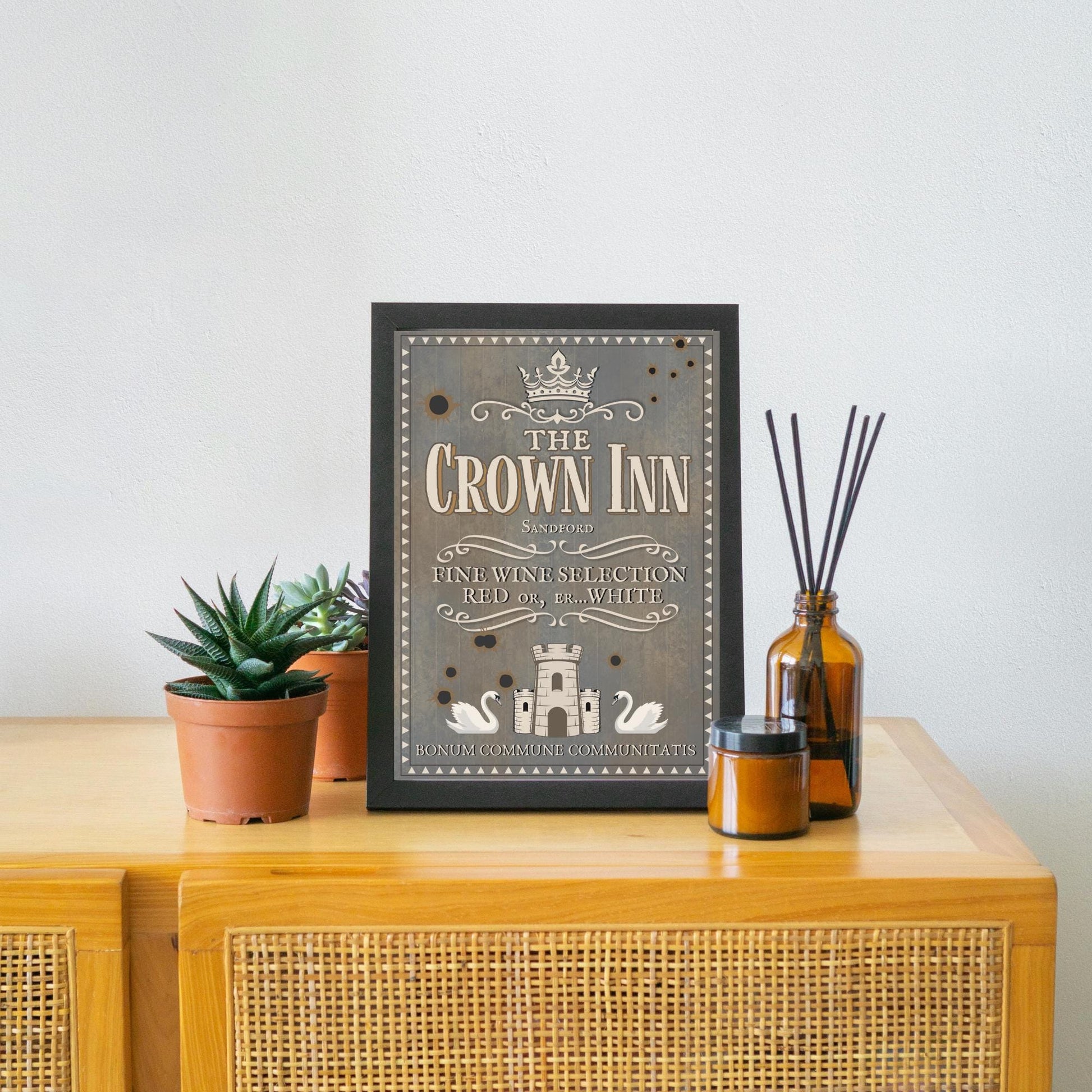 Hot Fuzz Pub Sign A4 Print, High Quality Poster, Edgar Wright Movies, Cornetto Trilogy Poster, Nick Frost, The Crown Inn, The Greater Good