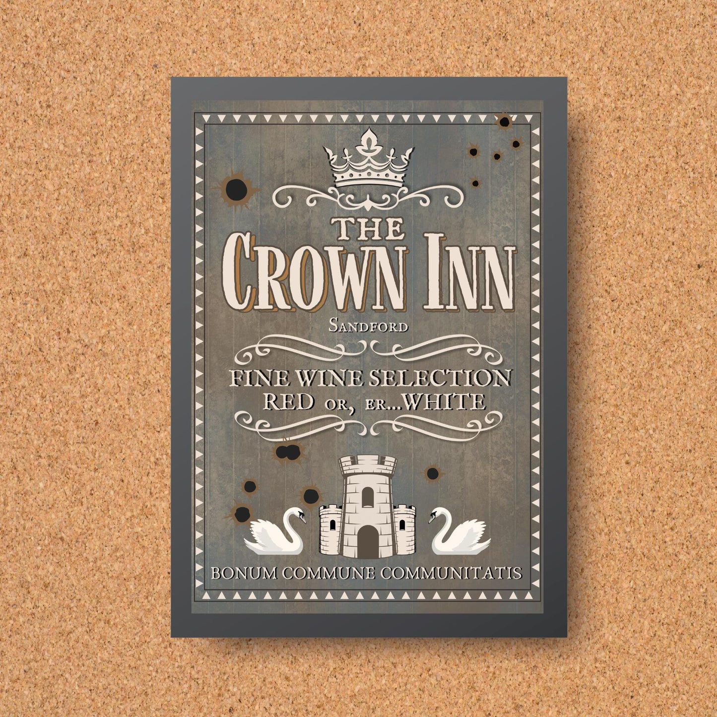Hot Fuzz Pub Sign A4 Print, High Quality Poster, Edgar Wright Movies, Cornetto Trilogy Poster, Nick Frost, The Crown Inn, The Greater Good