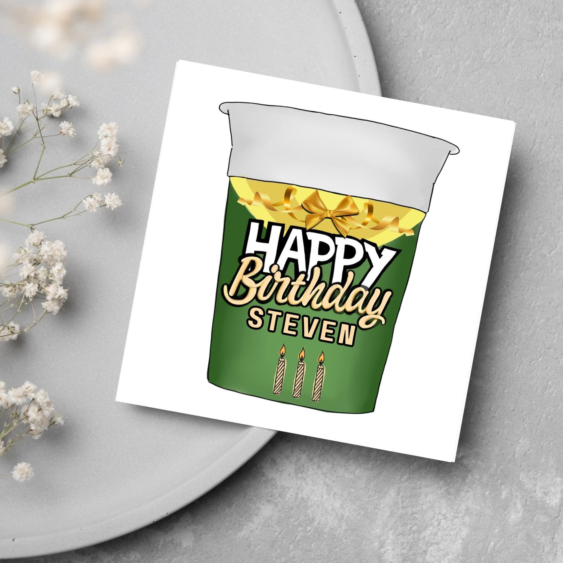 Personalised British Themed Birthday Card, Funny Birthday Card, Birthday, Name Birthday Card, Foodie Card, Custom Noodles Birthday Card