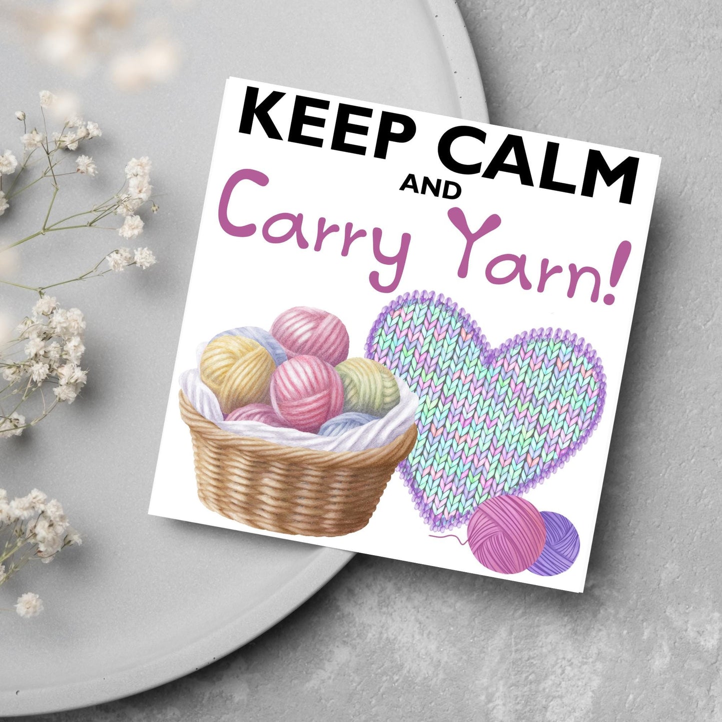 Knitting Card, Birthday Card for Knitter, Birthday Card for Mum, Yarn, Keep Calm Card, Wool Card, Card for Nan, Crochet Card, Blank Card