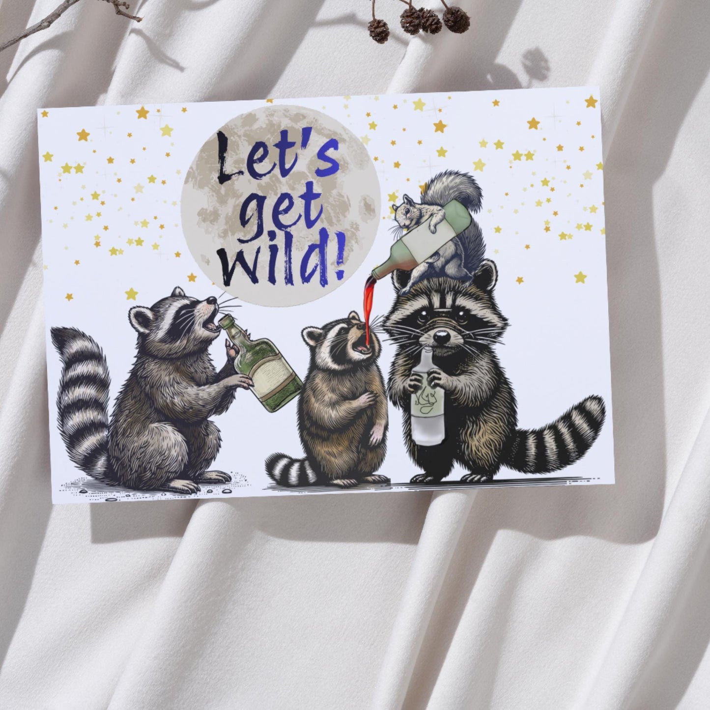 Raccoon A4 Print, High Quality Wall Art, Home Bar Drinks Funny Poster, Quirky Decor, Drunk Raccoons, Let's Get Wild, Secret Santa