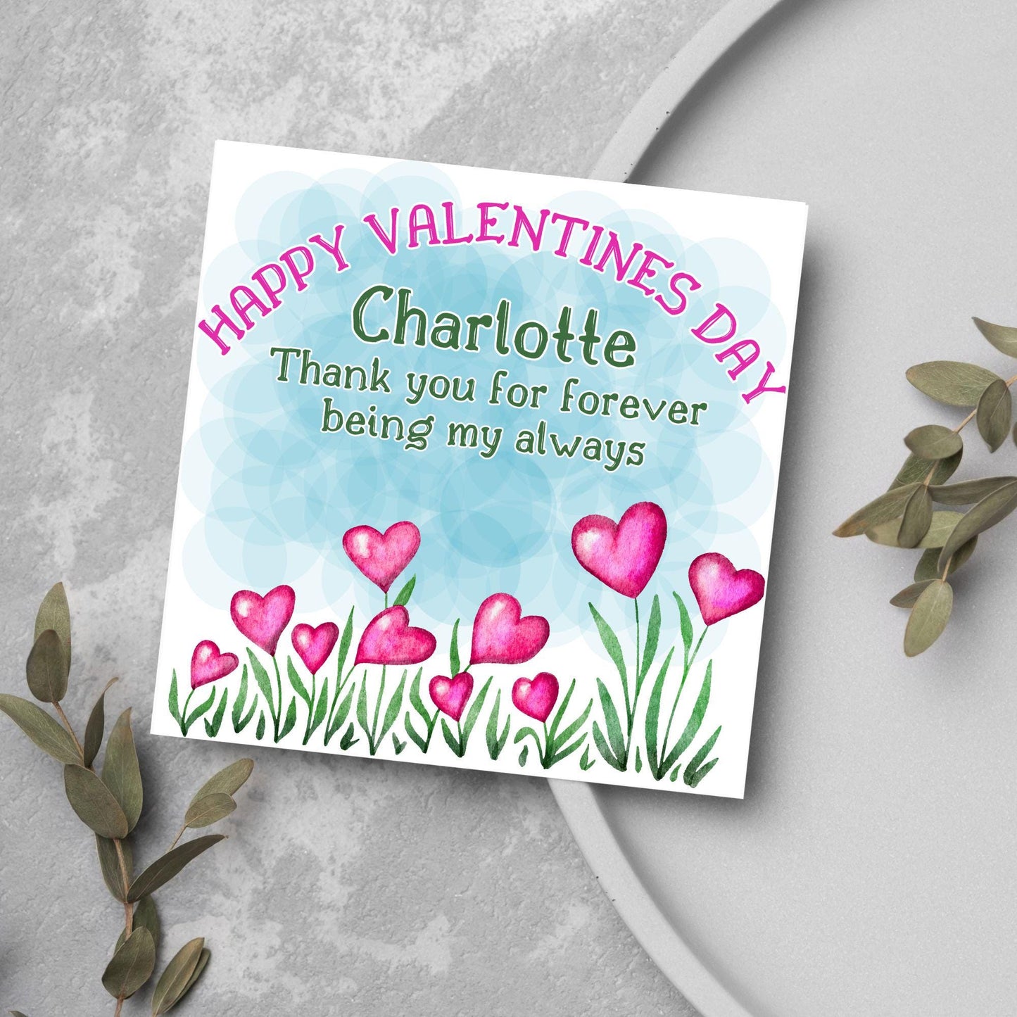 Personalised Valentine's Day Card, Flower Card, Anniversary Card, Name Card