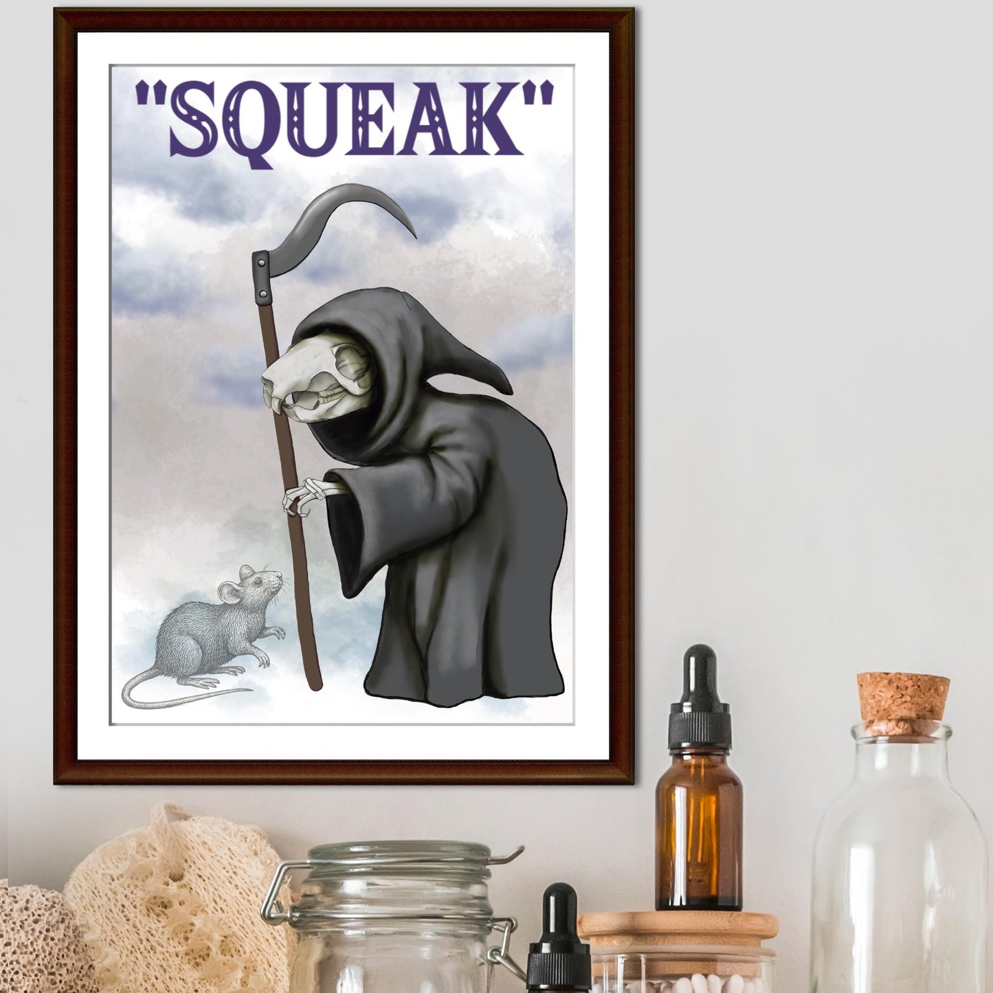 Discworld Inspired Wall Art, Death of Rats, Quirky Home Decor Poster Print, Original Artwork, Gothic Art