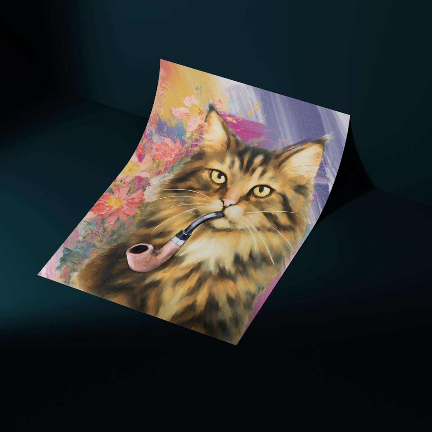 Cat Art Print, Cat Smoking Pipe, Quirky Wall Art A4 Poster, Weird Home Decor
