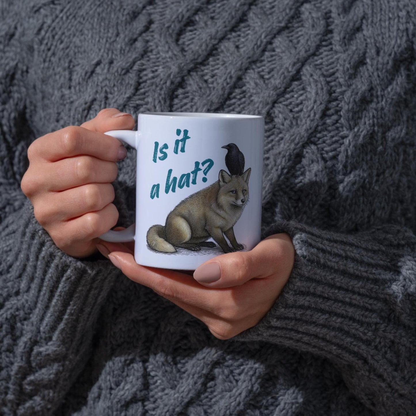 Fox and Crow Mug, Cute Coffee Cup, Corvid, Funny Gift for Fox Lover
