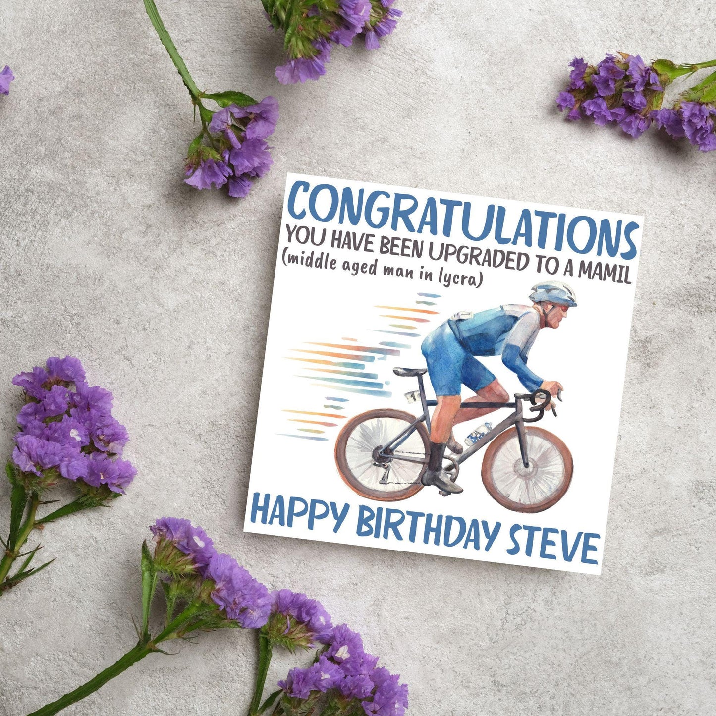 Personalised Cycling Birthday Card, MAMIL, Middle Aged Man, Custom Name Card for Dad, For Uncle, For Cyclist