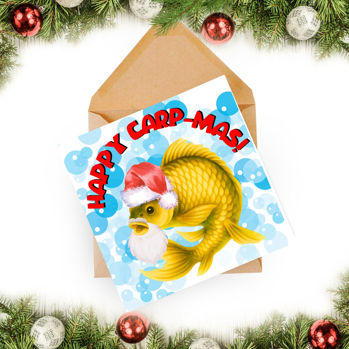 Fishing Christmas card, Carp Xmas Card, Cards for Fish Lovers, Funny Christmas Card for Dad, Pun Card
