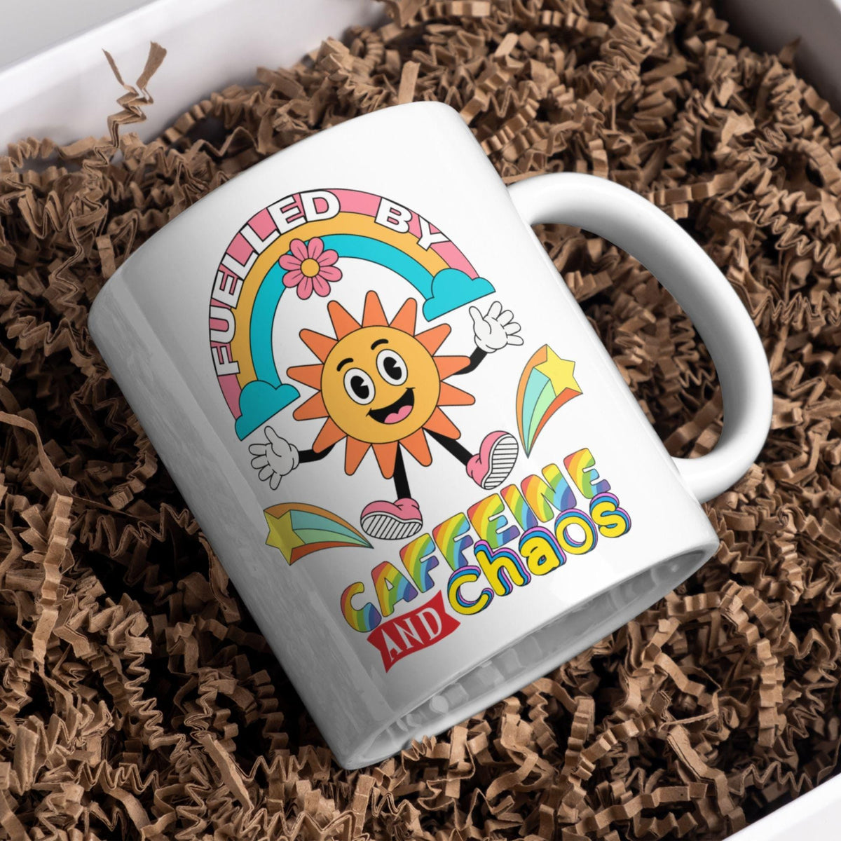 Caffeine and Chaos Mug, Quirky Mug, Funny Gift For Friend - Multi Colour Options