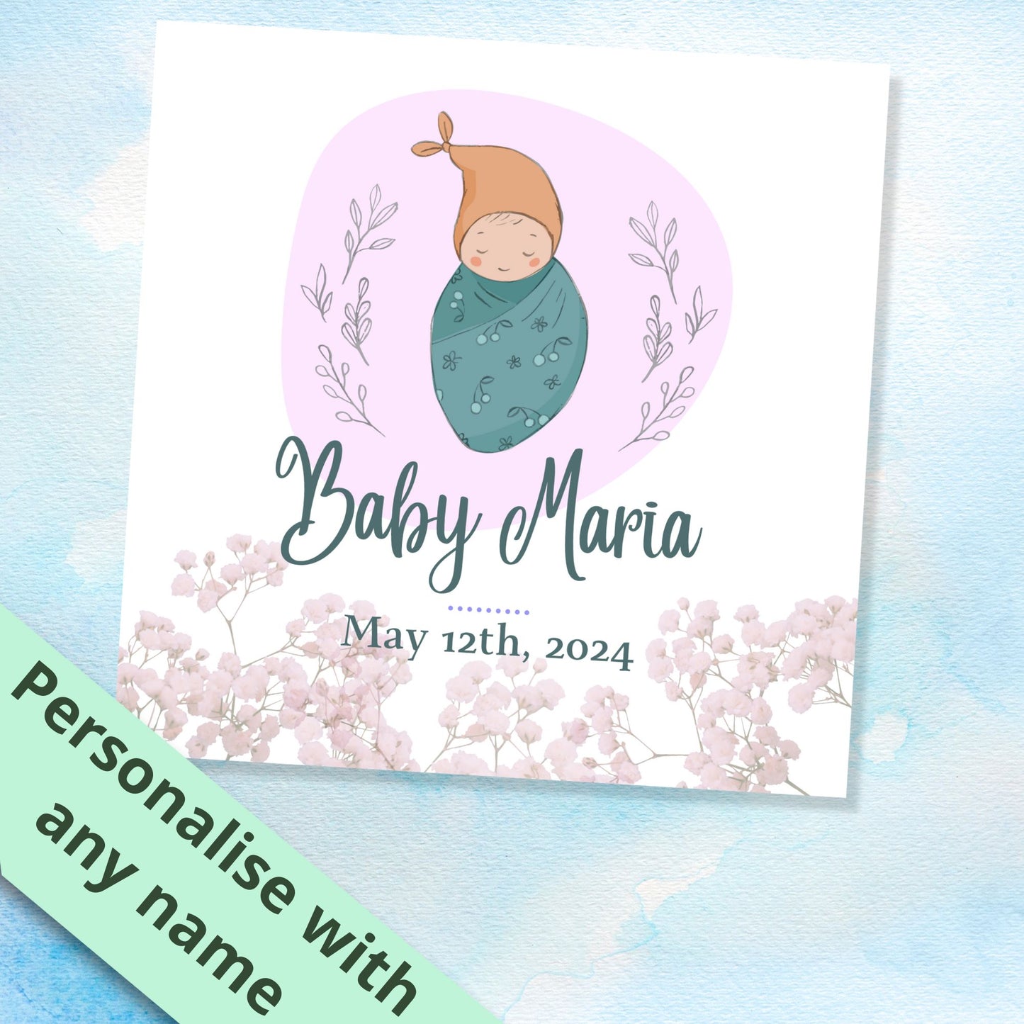 Personalised New Baby Bear Card for a girl