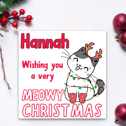Adorable Personalised Cat Christmas card - Cat lover card - Cat christmas card