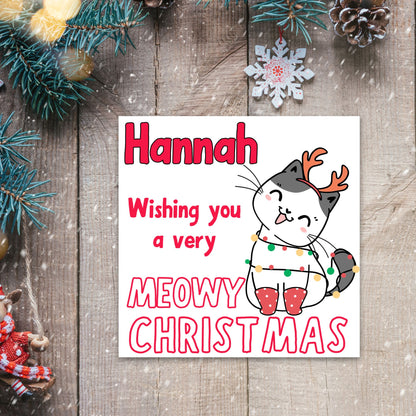 Adorable Personalised Cat Christmas card - Cat lover card - Cat christmas card