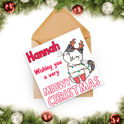 Adorable Personalised Cat Christmas card - Cat lover card - Cat christmas card