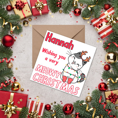 Adorable Personalised Cat Christmas card - Cat lover card - Cat christmas card