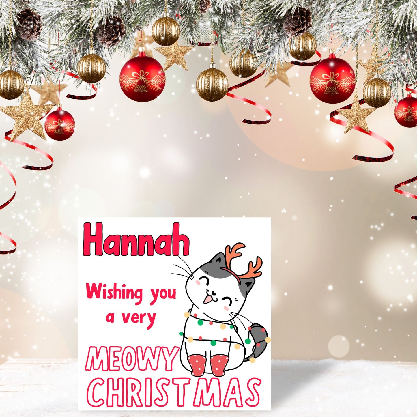 Adorable Personalised Cat Christmas card - Cat lover card - Cat christmas card