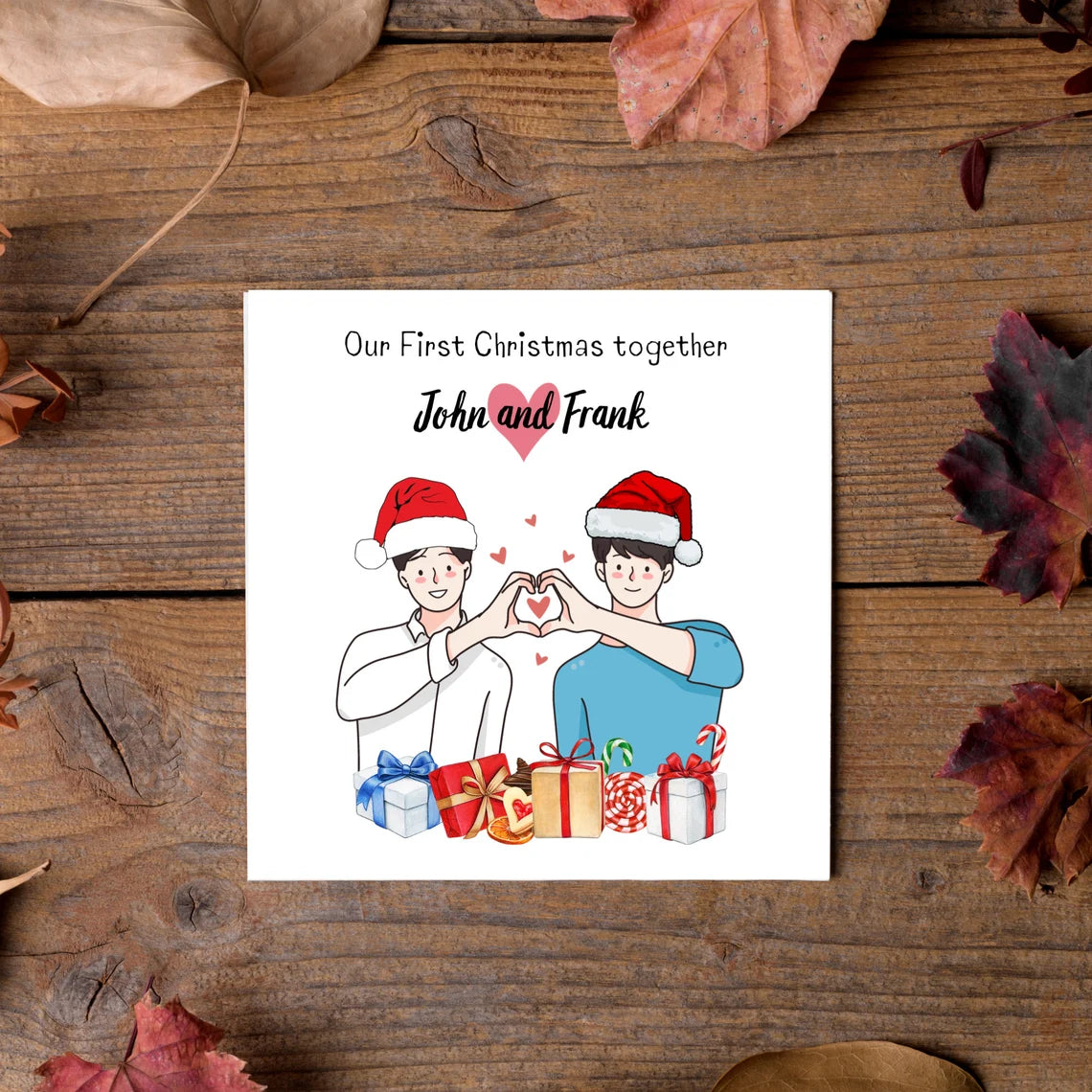 1st Christmas as Mr and Mr personalised greetings card, Gay LGBTQ+ card