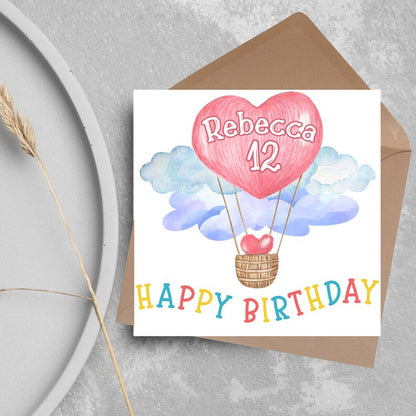 Personalised Happy Birthday Card, Name and Age Card for Girl