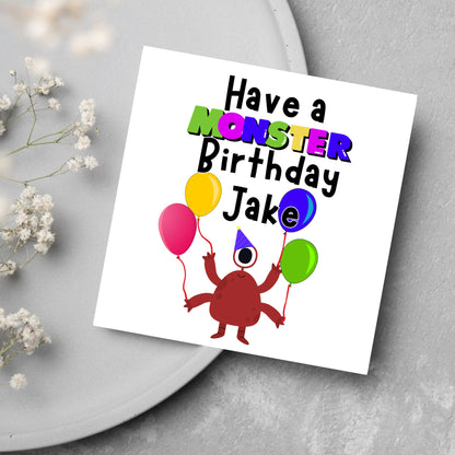 cartoon monster with balloons card