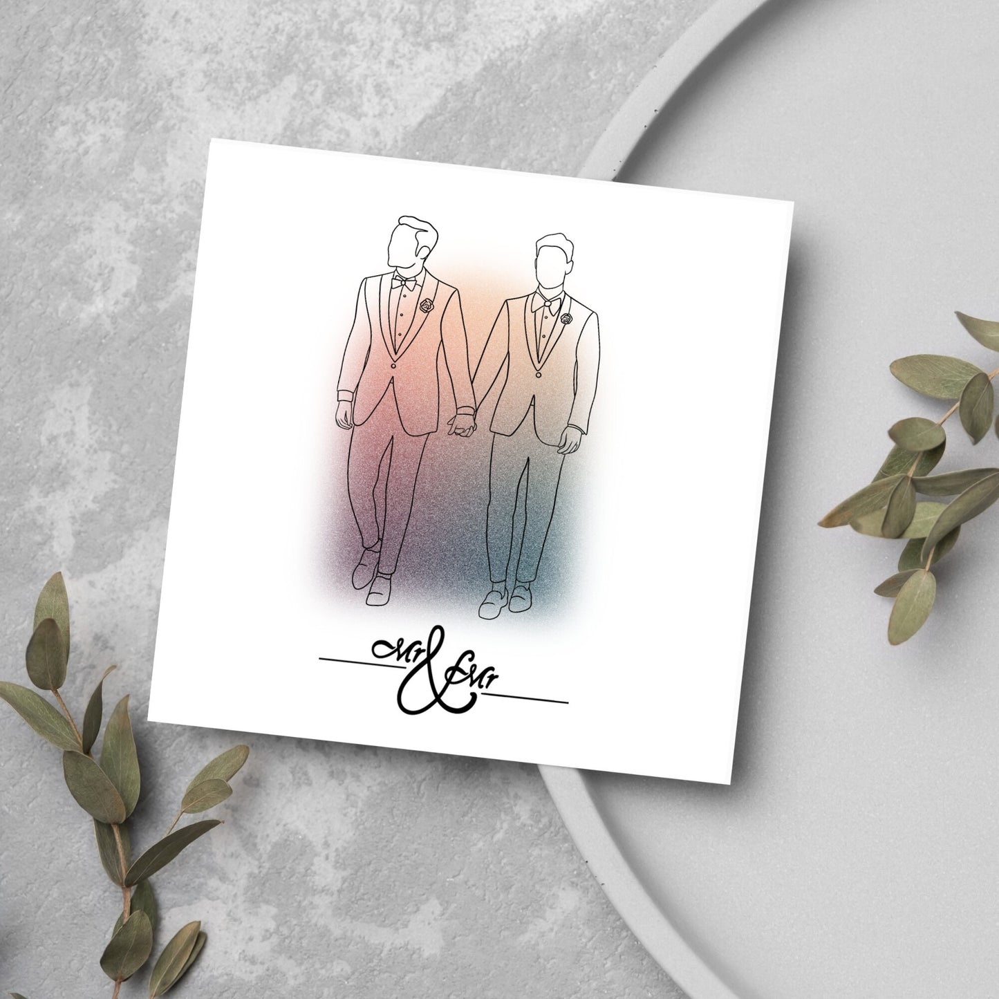 2 male grooms mr and mr wedding card