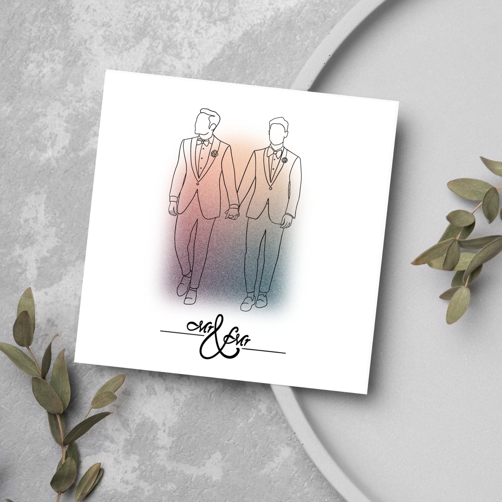 2 male grooms mr and mr wedding card