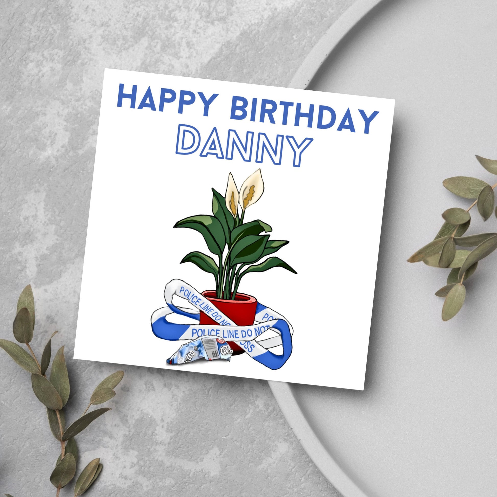 peace lily and police tape drawing hot fuzz birthday name