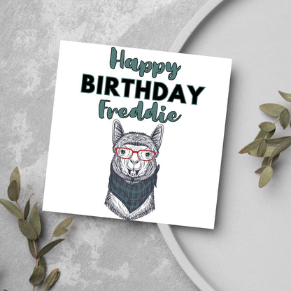 green llama drawing birthday card