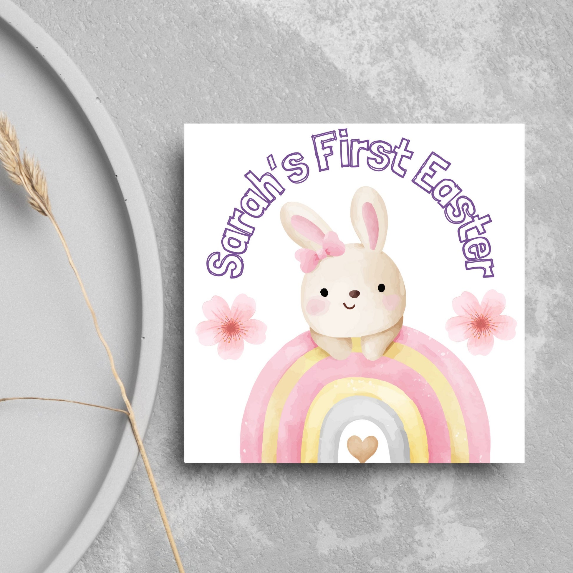 sarahs first easter, bunny rainbow card