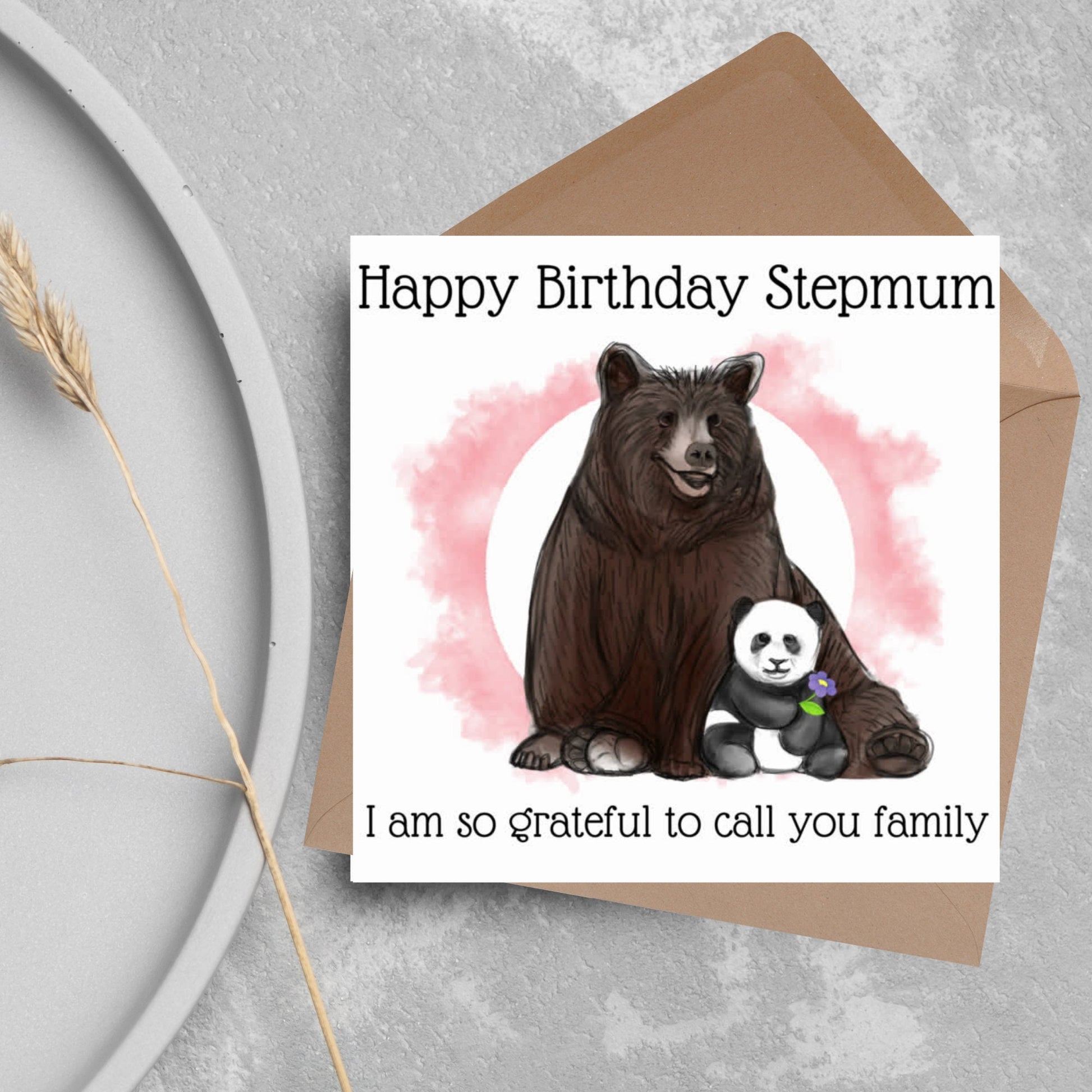 brown bear and panda stepmother birthday card