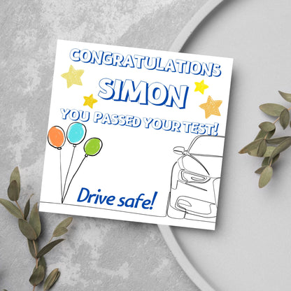 line drawing car and balloons passed driving test card