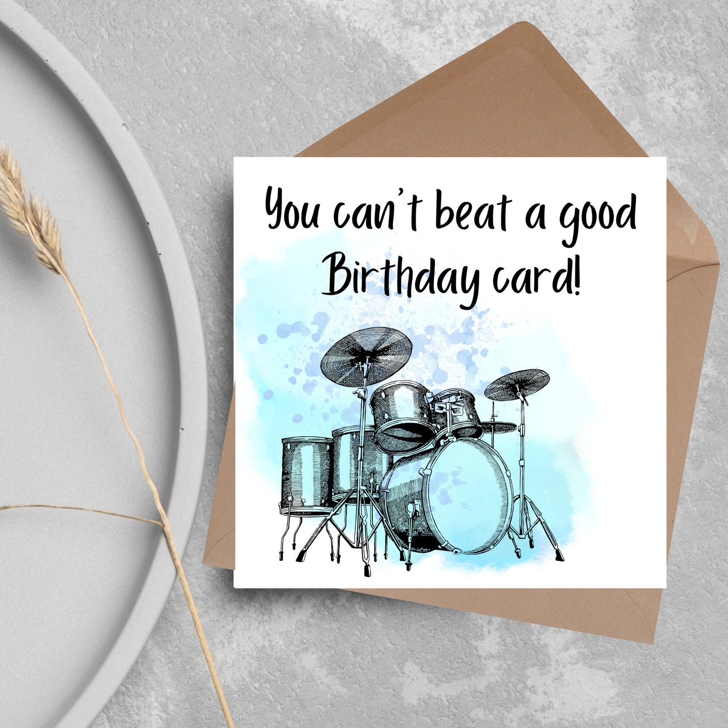 blue watercolour birthday card with drum set