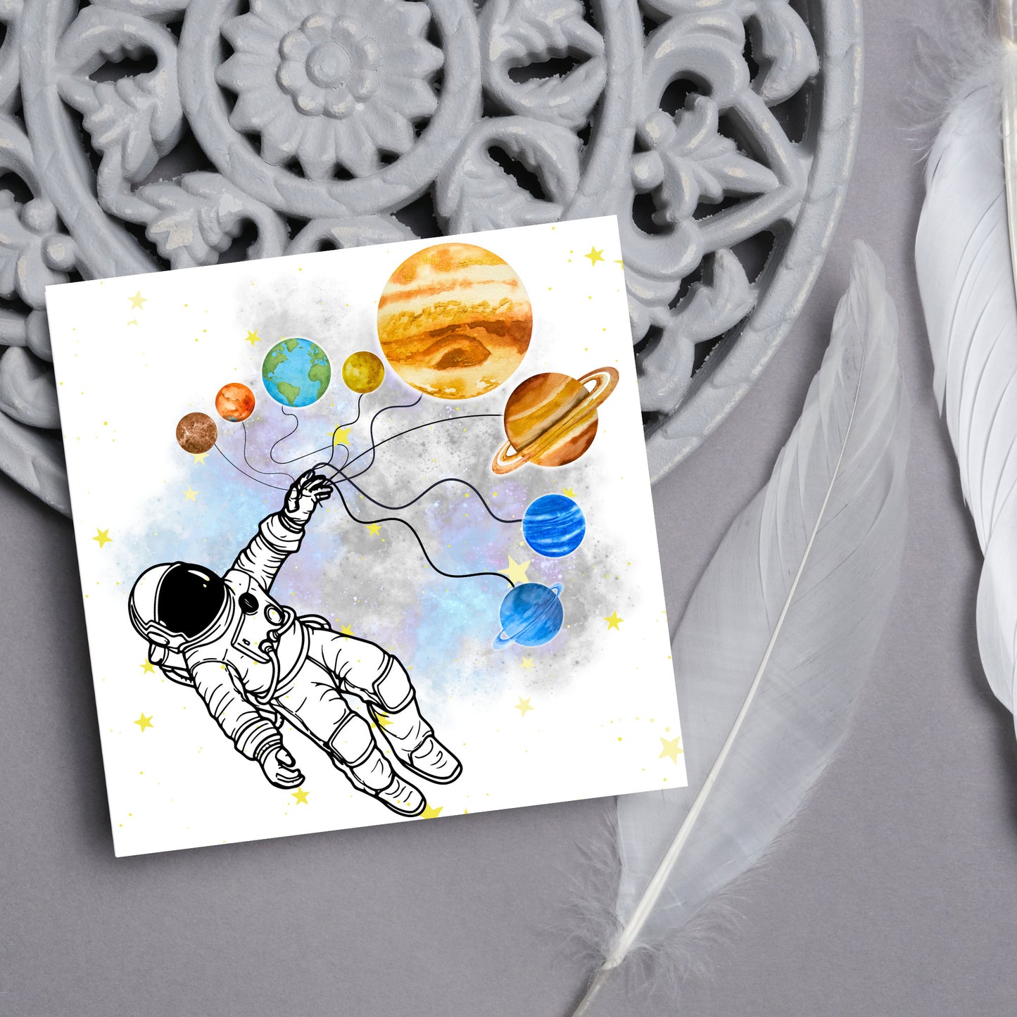 Astronomy Birthday Card, Spaceman Birthday Card, Planets Birthday Card, Lunar Celebration Card, Astronomer Birthday Card