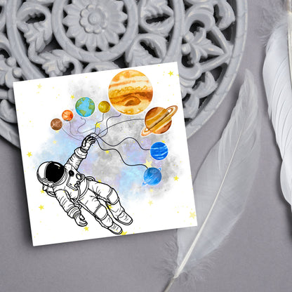 Astronomy Birthday Card, Spaceman Birthday Card, Planets Birthday Card, Lunar Celebration Card, Astronomer Birthday Card