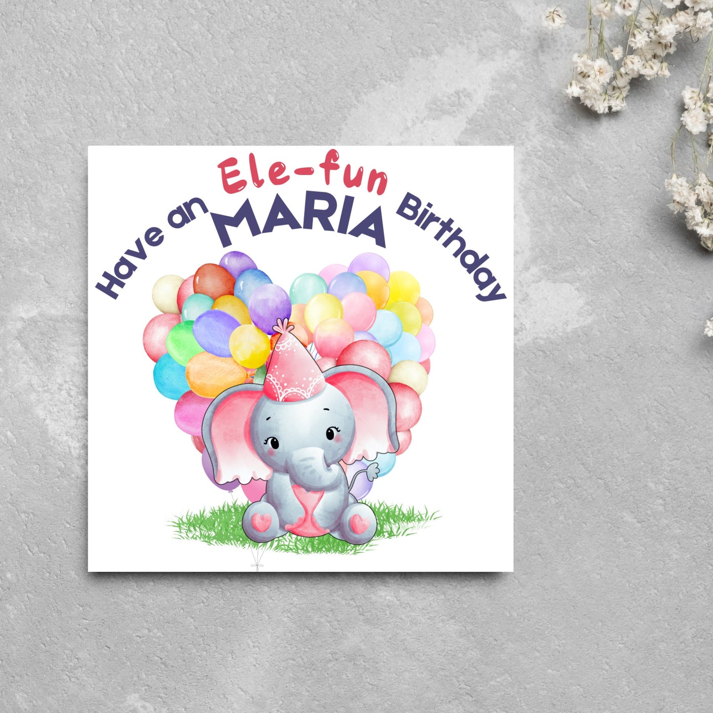 Personalised Elephant Birthday Card, Personalised Birthday Card with Elephant, Birthday Pun, Custom Birthday Card, for Him for Her