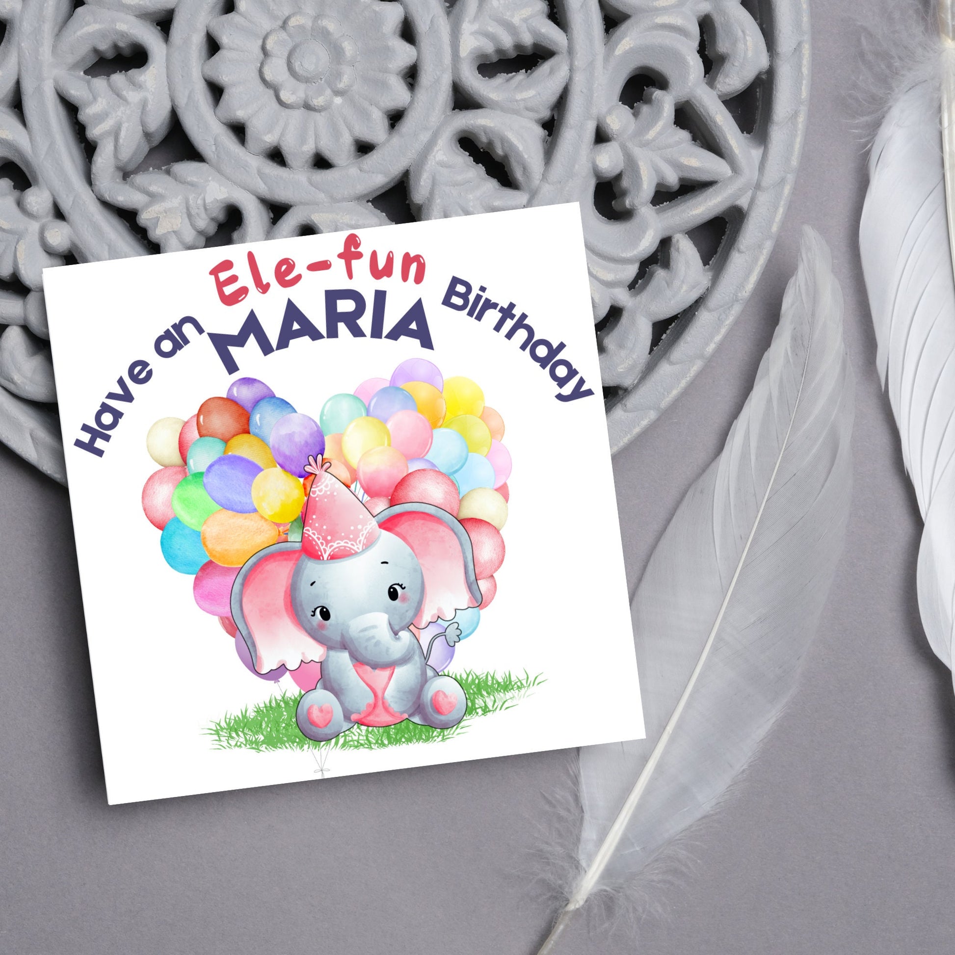 Personalised Elephant Birthday Card, Personalised Birthday Card with Elephant, Birthday Pun, Custom Birthday Card, for Him for Her