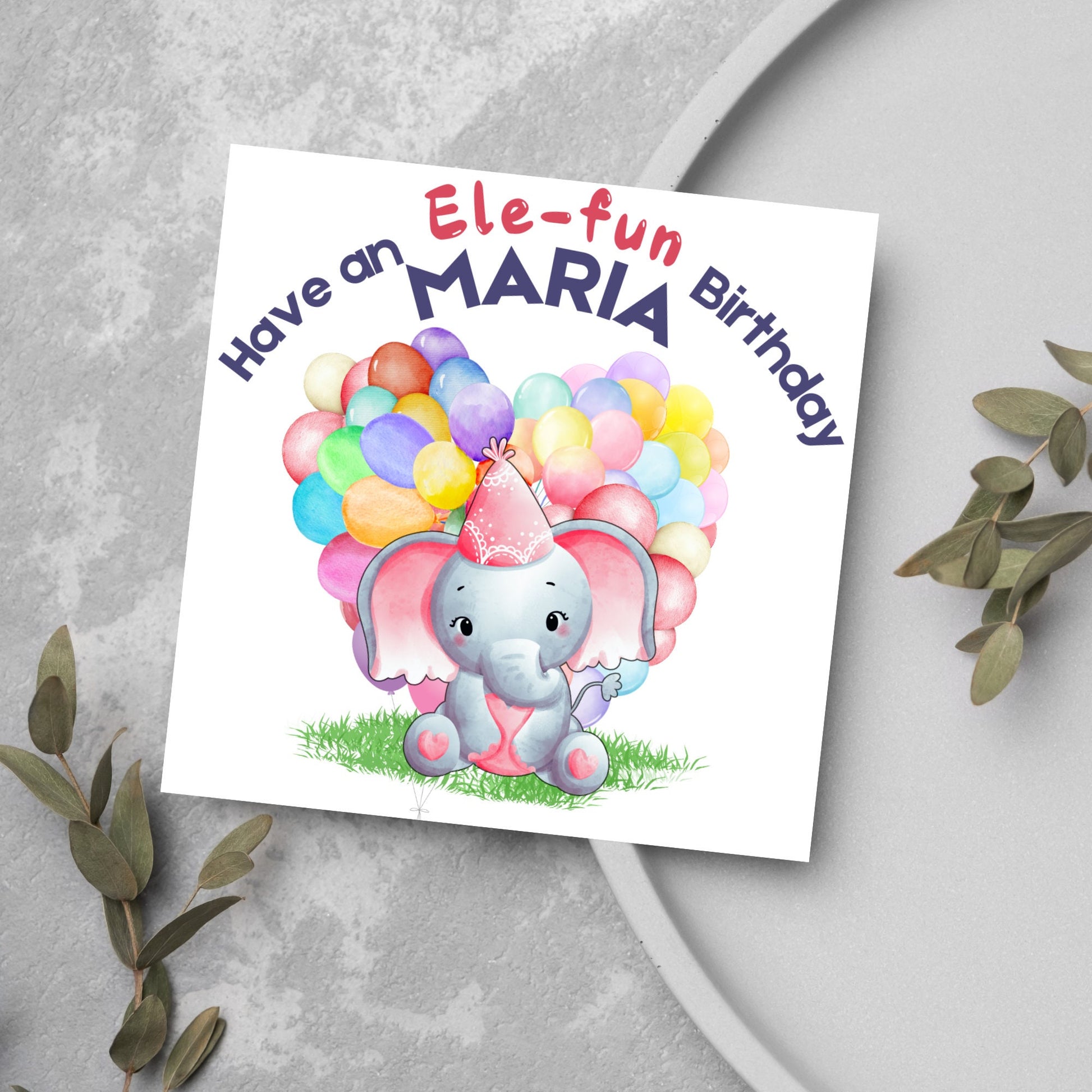 Personalised Elephant Birthday Card, Personalised Birthday Card with Elephant, Birthday Pun, Custom Birthday Card, for Him for Her