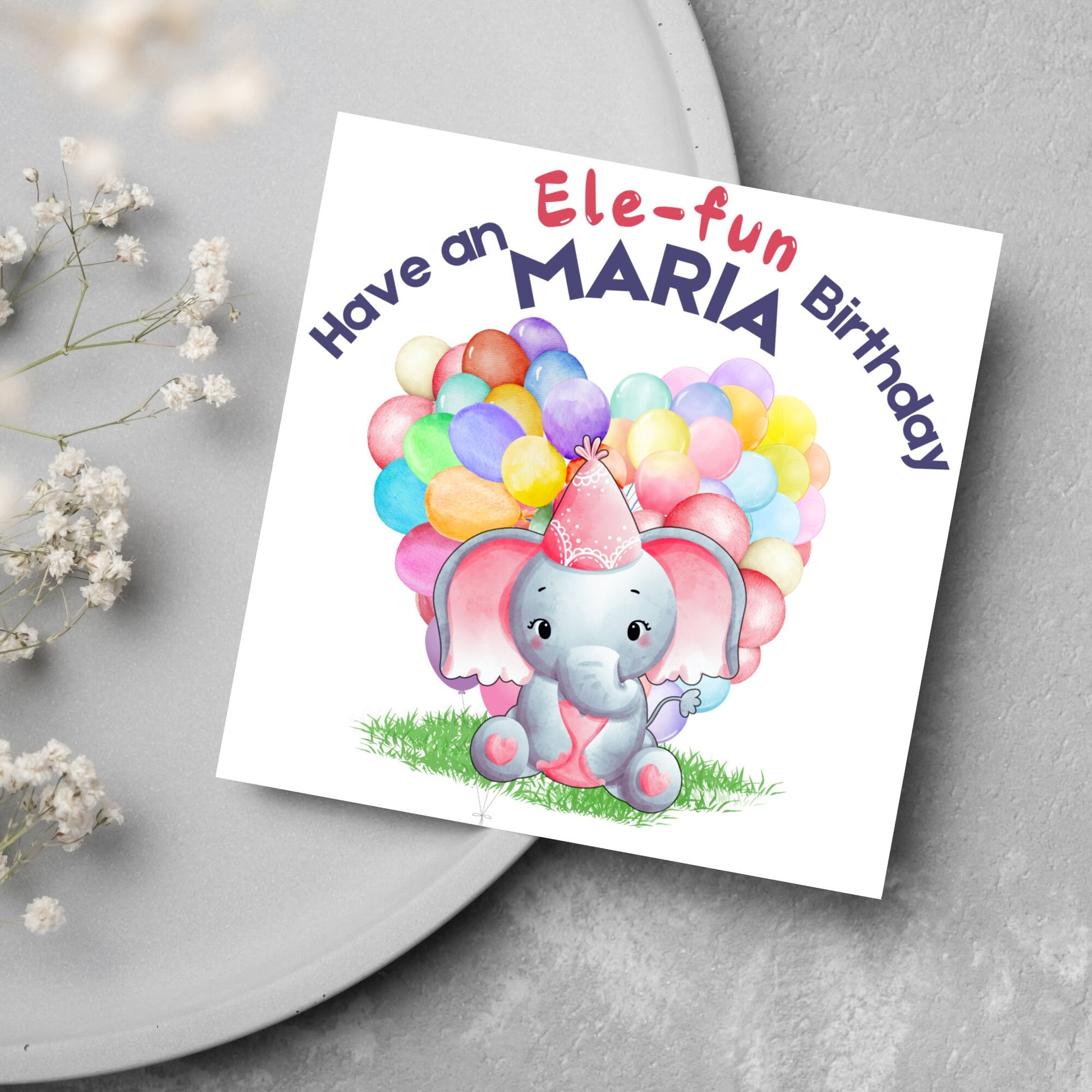 Personalised Elephant Birthday Card, Personalised Birthday Card with Elephant, Birthday Pun, Custom Birthday Card, for Him for Her