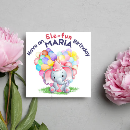 Personalised Elephant Birthday Card, Personalised Birthday Card with Elephant, Birthday Pun, Custom Birthday Card, for Him for Her