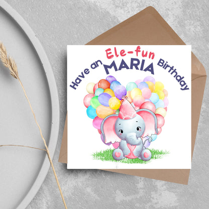 Personalised Elephant Birthday Card, Personalised Birthday Card with Elephant, Birthday Pun, Custom Birthday Card, for Him for Her