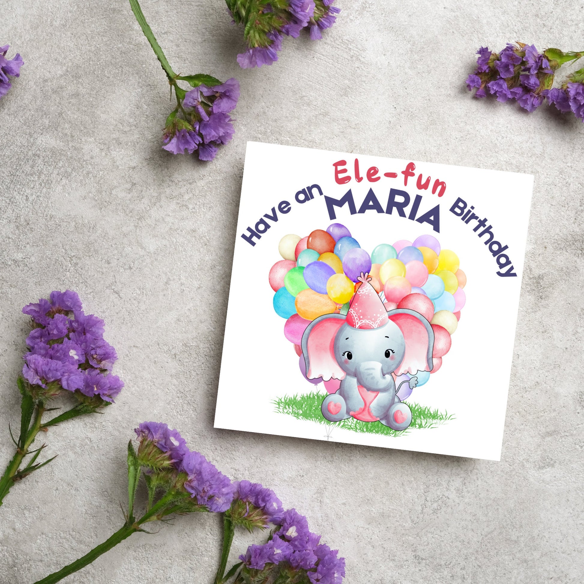 Personalised Elephant Birthday Card, Personalised Birthday Card with Elephant, Birthday Pun, Custom Birthday Card, for Him for Her