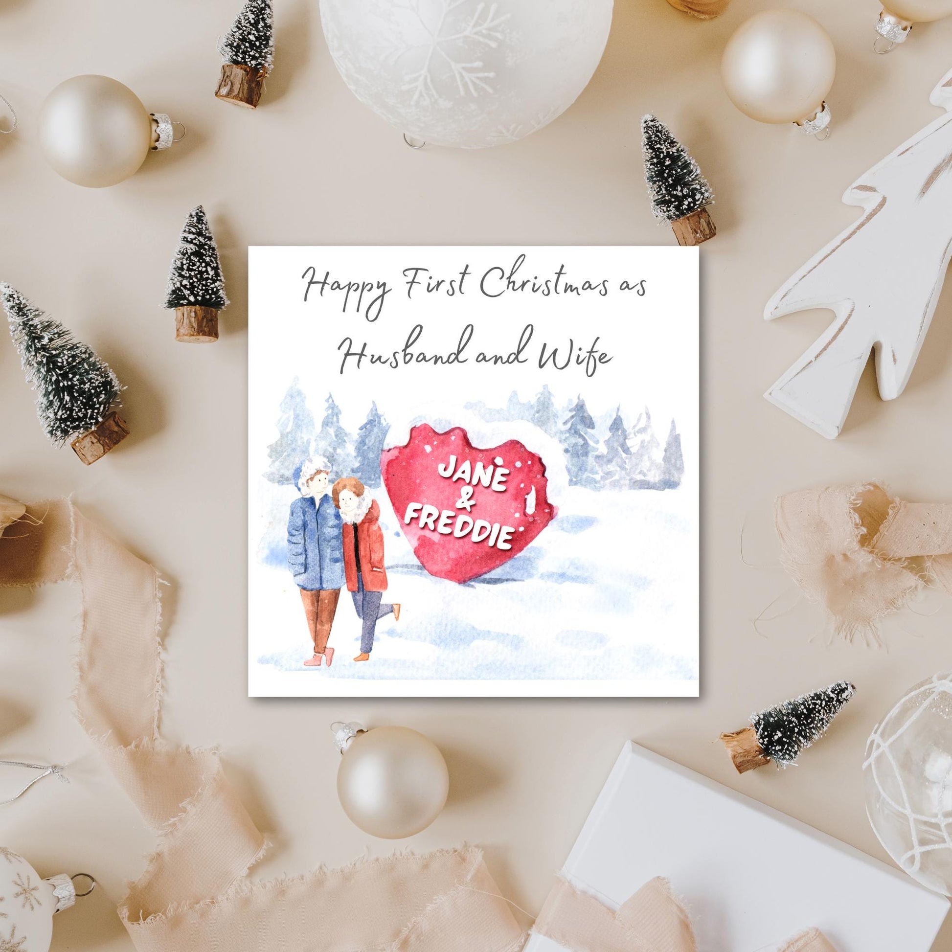Personalised Our First Christmas card - Cards for Newlyweds, First Christmas as Married Couple, Xmas card with names, Couple Christmas Card