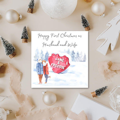 Personalised Our First Christmas card - Cards for Newlyweds, First Christmas as Married Couple, Xmas card with names, Couple Christmas Card
