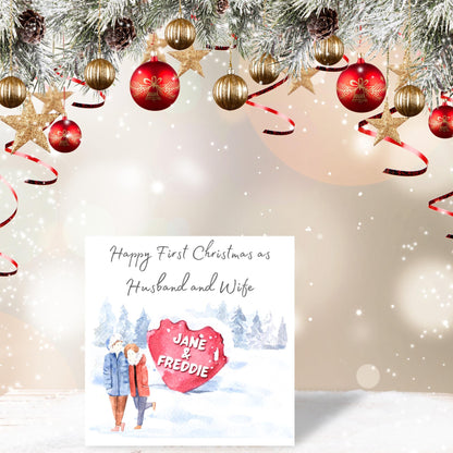 Personalised Our First Christmas card - Cards for Newlyweds, First Christmas as Married Couple, Xmas card with names, Couple Christmas Card