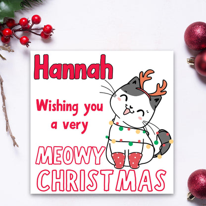 Cute Personalised Cat Card, Card for In-Laws, Cat Christmas Card, Cat Lover Card, Card for Child, Card for Granddaughter, Card for Niece